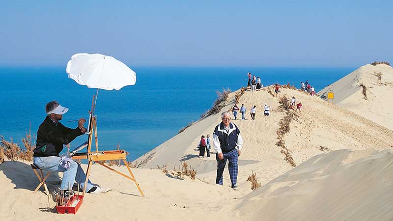 Konstnr mlar i Skagens sanddyner  en inspirerande upplevelse under bussresa med Tjrnarpsbuss till det unika ljuset i Skagen.