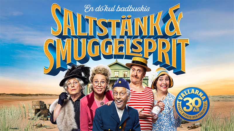 Ewa Roos, Annika Andersson, Jojje J�nsson som Dag Otto med flera i i Saltst�nk och Smuggelsprit p� Vallarnas friluftsteater. 